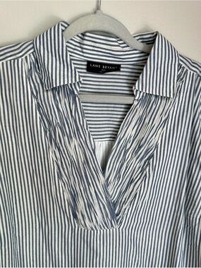Lane Bryant Blue & White Striped Button-Down Style Shirt